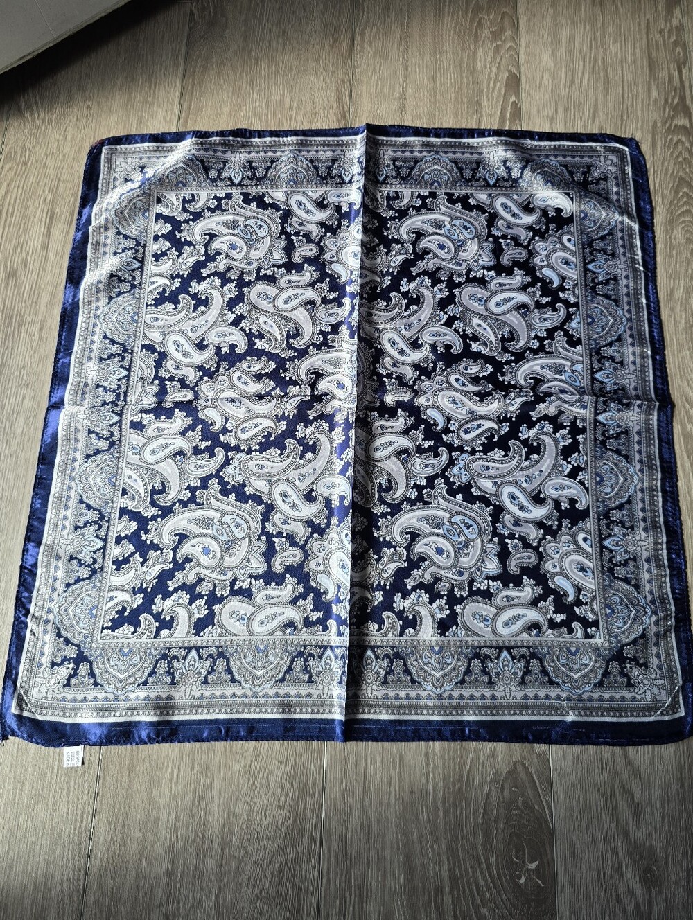 Navy Blue Paisley Satin Square Scarf 23" Silky Bandana Wild Rag Neck Hair Wrap